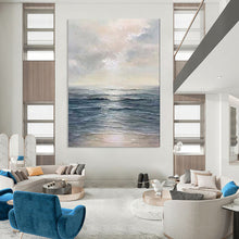Load image into Gallery viewer, Blue & White Seascape Abstract Painting, Ideal for Relaxing Bathroom & Coastal Bedroom LargeART2101