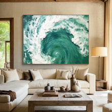 Load image into Gallery viewer, Hand - painted Ocean Wave Abstract Acrylic Art for Living Room Nautical Decor LargeART1645