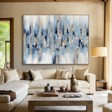 Load image into Gallery viewer, Blue - Gray & Gold Abstract Painting on Canvas - “City Rhapsody” DKH601