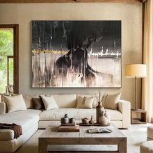 Load image into Gallery viewer, Black - Gold Abstract “Mystery Art” Painting on Canvas, Evocative Modern Art DKH900
