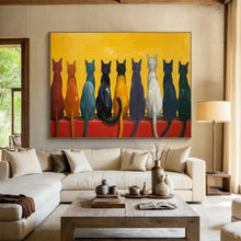 Load image into Gallery viewer, Colorful Cats “Rainbow Feline Row” Painting on Canvas, Whimsical Pet Art DKH838