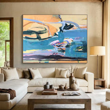 Load image into Gallery viewer, Expressive Color Fusion Blue, Orange & Bold Brushstrokes on Canvas DLZ007