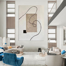 Load image into Gallery viewer, “Minimalist Shape and Line Abstract” - Beige, Black, White Abstract Art on Canvas DKH1327
