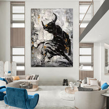 Load image into Gallery viewer, Black & Gold Abstract Bull Painting, Suited for Bold Home Office & Masculine Den LargeART1968