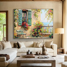 Load image into Gallery viewer, Mediterranean Balcony Abstract Painting on Canvas - “Coastal Retreat” DKH692