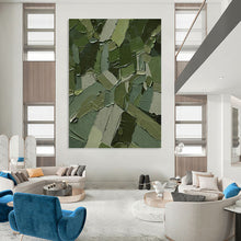 Load image into Gallery viewer, “Mosaic Green Shapes” - Green, Grey Abstract Art on Canvas DKH1211