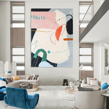 Load image into Gallery viewer, “Playful Shape Collage” - Pink, Green, Orange, Blue Whimsical Abstract Art on Canvas DKH1102