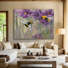 Load image into Gallery viewer, Floral and Bee Abstract Painting on Canvas - “Nature's Harmony” DKH718