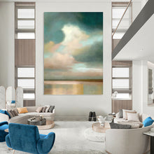 Load image into Gallery viewer, “Softly Painted Sky and Water Horizon” - Muted Blue, Pink Landscape Art on Canvas DKH1357
