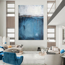 Load image into Gallery viewer, “Blue and White Abstract with Dripping Effects” - Expressive Abstract Art on Canvas DKH1558