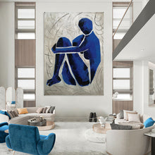 Load image into Gallery viewer, Textured Abstract Painting, Blue & Gray, Emotional Art for Counseling Office & Bedroom LargeART2166
