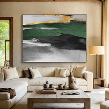 Load image into Gallery viewer, Green, Black, Gray, and Gold Abstract Acrylic Art - Perfect for Modernist Office & Art Deco - inspired Hallway LargeART0637