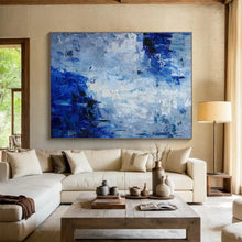 Load image into Gallery viewer, Blue - Gray Abstract “Misty Horizon” Painting on Canvas, Calm Landscape Art DKH851