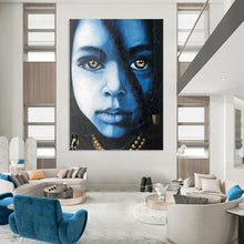 Load image into Gallery viewer, Blue - Hued Abstract Portrait Art, Ideal for Modern Studio & Bold Personal Space LargeART2152
