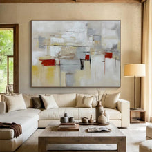 Load image into Gallery viewer, Abstract Geometric Painting on Canvas - “Neutral Tones and Red Accents” DKH750