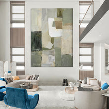Load image into Gallery viewer, Green - Beige - White Abstract Minimalist Art, Perfect for Modern Office & Contemporary Hallway LargeART2052