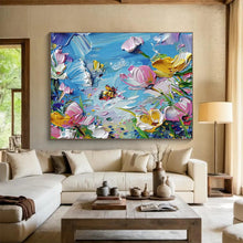 Load image into Gallery viewer, Impasto Flower “Bee - Kissed Blooms” Painting on Canvas, Textured Floral Art DKH834