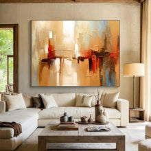 Load image into Gallery viewer, Warm - Toned Abstract Cityscape Painting for Retro - Style Living Room & Urban Café DKH278
