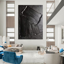 Load image into Gallery viewer, “Textured Black Rectangles Abstract” - Black Abstract Art on Canvas DKH1333