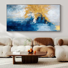 Load image into Gallery viewer, Blue & Gold Abstract Fusion Acrylic Art, Great for Hotel Lobby & Master Bedroom LargeART1009