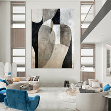 Load image into Gallery viewer, “Monochrome Shape Abstract” - Black, White, Grey Abstract Art on Canvas DKH1312