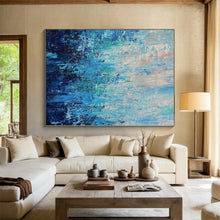 Load image into Gallery viewer, Hand - painted Oversized Layered Blue Abstract Depths Acrylic Art for Serene Bedrooms LargeART0045