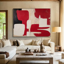 Load image into Gallery viewer, Hand - painted Large - scale Red, Black, and White Abstract Acrylic Art for Avant - Garde Bedrooms LargeART1802