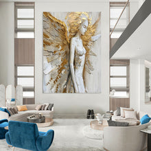 Load image into Gallery viewer, Gold & White Textured Angel Art, Perfect for Serene Nursery & Glamorous Hallway LargeART2138