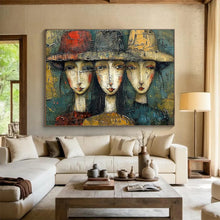 Load image into Gallery viewer, Textured Portrait Painting on Canvas - “Hat - Wearing Figures” DKH763