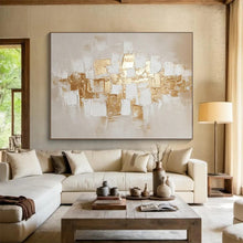 Load image into Gallery viewer, Gold & White Abstract - Luxe Living Room Art LargeART1552