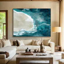 Load image into Gallery viewer, Aerial Blue Ocean and Sandy Island Abstract acrylic painting DLZ125