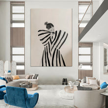 Load image into Gallery viewer, Black - White Abstract Intimate Moment Painting, Suited for Cozy Bedroom & Calming Meditation Space LargeART2038