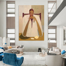 Load image into Gallery viewer, “Seated Figure in White Cloak” – Contemplative Figurative Painting with Minimalist Setting DTP142