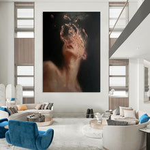 Load image into Gallery viewer, “Fragmented Portrait” ,Dark background with a partially obscured figure, using textured, swirling brushstrokes in skin tones. DTP315
