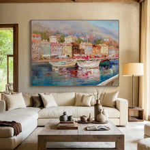 Load image into Gallery viewer, Hand - painted Large - sized Coastal Town Harbor Acrylic Art for Nautical - Themed Living Rooms LargeART1800