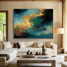 Load image into Gallery viewer, Blue and Gold Cosmic Swirl Abstract acrylic painting DLZ072