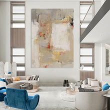 Load image into Gallery viewer, “Colorful Abstract Composition” - Grey, Yellow, and Red Abstract Art on Canvas DKH1424