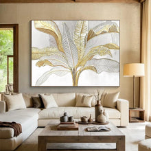 Load image into Gallery viewer, Gold & Silver Tropical Leaves - Chic Living Room Art LargeART1560