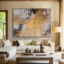 Load image into Gallery viewer, Hand - painted Large - scale Gold and Gray Abstract Acrylic Art for Luxurious Living Rooms LargeART0011