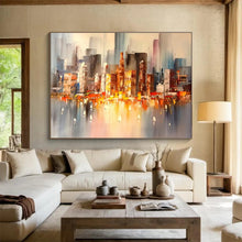 Load image into Gallery viewer, City Sunset “Luminous Skyline” Painting on Canvas, Dynamic Cityscape Art DKH899