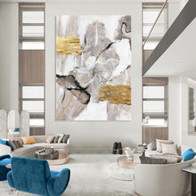 Load image into Gallery viewer, “Neutral Abstract with Gold Accents” - Grey, White, Gold Abstract Art on Canvas DKH1267