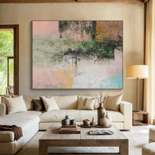 Load image into Gallery viewer, Hand - painted Large - scale Green and Pink Abstract Fusion Acrylic Art for Cozy Living Rooms LargeART0044