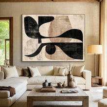 Load image into Gallery viewer, Oversized Black & Beige Geometric Abstract Art for Hotel Lobby & Home Study LargeART0385