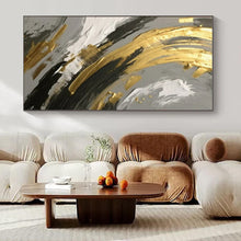 Load image into Gallery viewer, Gray, Gold & Black Abstract Swirl Detail Canvas Painting, Ideal for Modern Studio Apartment & Chic Art Gallery Corner LargeART1252