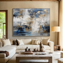 Load image into Gallery viewer, Blue - Gray - Gold Abstract Acrylic Art - Suited for Dining Room & Hotel Lobby Adornment LargeART0537