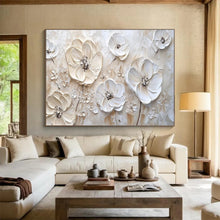 Load image into Gallery viewer, Textured White Flowers “Elegant Blooms” Painting on Canvas, Sophisticated Floral Art DKH906