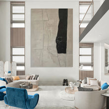 Load image into Gallery viewer, “Cracked Neutral Geometry” - Beige, Black Abstract Art on Canvas DKH1158