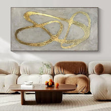 Load image into Gallery viewer, Gold Curves on Gray Abstract Canvas Painting, Great for Luxury Bedroom & Upscale Lounge LargeART1097