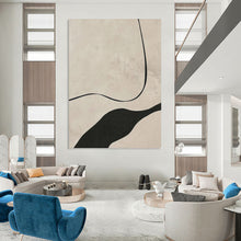 Load image into Gallery viewer, “Minimalist Curved Lines” - Beige, Black Abstract Line Art on Canvas DKH1148