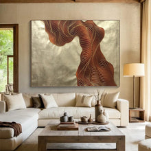 Load image into Gallery viewer, Enormous Brown - Gold Wavy Lines Acrylic for Art Deco Dining Room & Upscale Hotel Lobby LargeART0347